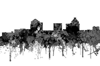 Greensboro North Carolina Skyline - Cartoon B&amp;W by Marlene Watson art print