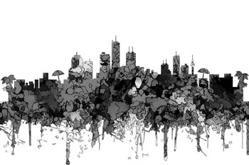 Honolulu Hawaii Skyline 2-  Cartoon B&amp;W by Marlene Watson art print