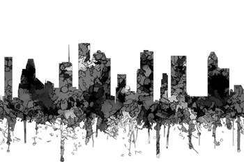 Houston Texas Skyline - Cartoon B&amp;W by Marlene Watson art print
