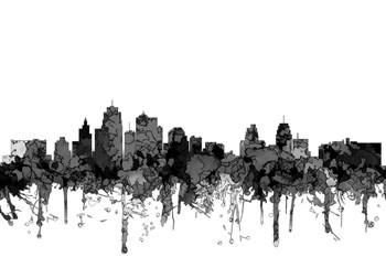 Kansas City Missouri Skyline - Cartoon B&amp;W by Marlene Watson art print