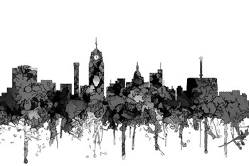 Lansing Michigan Skylines - Cartoon B&amp;W by Marlene Watson art print