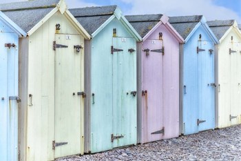 Pastel Colored Beach Cabins by Cora Niele art print