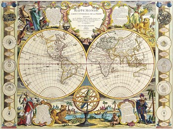 French Map Of The World 1755 by Vintage Lavoie art print