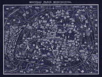 1920 Pocket Map of Paris Blueprint style by Vintage Lavoie art print