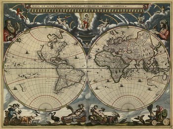 Map of the World by Blaeu 1684 by Vintage Lavoie art print