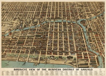 Birds Eye Chicago biz district-1898 by Vintage Lavoie art print