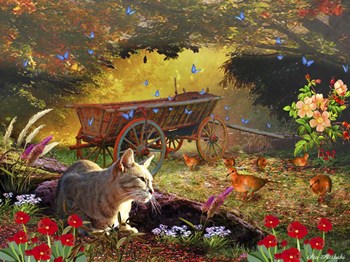 The Cat And Birds by Ata Alishahi art print