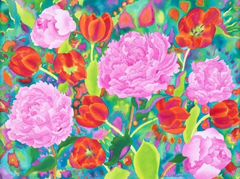 Peories And Tulips by Carissa Luminess art print