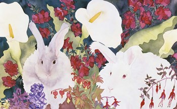 Bunnies with Callas by Carissa Luminess art print