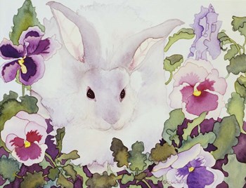 Bunny with Pansies by Carissa Luminess art print