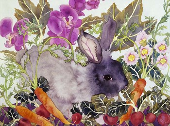 Rabbit with Carrots by Carissa Luminess art print