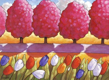 Pink Trees Path &amp; Tulips by Cathy Horvath-Buchanan art print