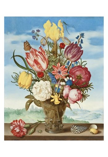 Ambrosius Bosschaert, Bouquet of Flowers on a Ledge by Dutch Florals art print