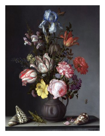 Balthasar van der Ast, Flowers in a Vase with Shells and Insects by Dutch Florals art print