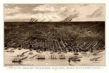 Birds Eye View Of Detroit Michigan 1889 by Vintage Lavoie art print