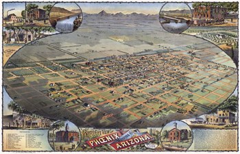 Illustrated Map Of Phoenix With Legend 1885 by Vintage Lavoie art print
