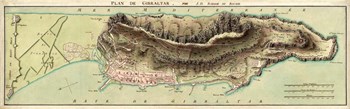 Map Of Gibraltar And Its Fortifications 1799 by Vintage Lavoie art print