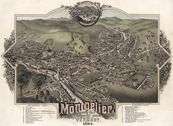 Map Of Montpelier Vt With Reference Table 1884 by Vintage Lavoie art print