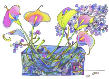 Calla Lilly And Hydrangea Hallucination by Lisa Katharina art print