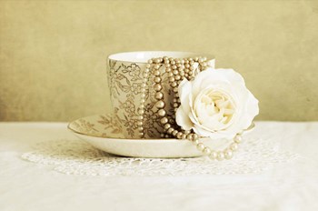 Antique Cup and Saucer with White Flower and Pearls by Tom Quartermaine art print