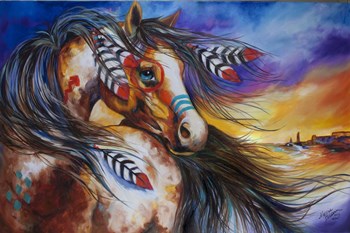 5 Feathers Indian War Horse by Marcia Baldwin art print