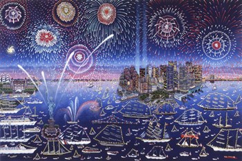 Statue of Liberty Fireworks by Kathy Jakobsen art print